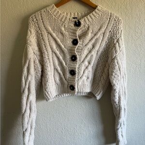 Free People Cozy Cable Knit Cropped Sweater - Cream